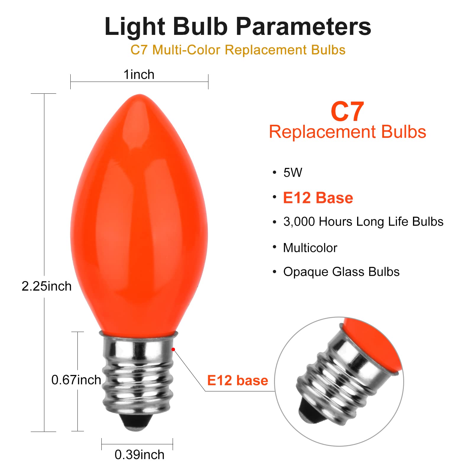 Agaphoton 25 Pack C7 Ceramic Christmas Replacement Bulbs, Multi-Color Bulbs For E12 Candelabra Base Outdoor/Indoor Light String,