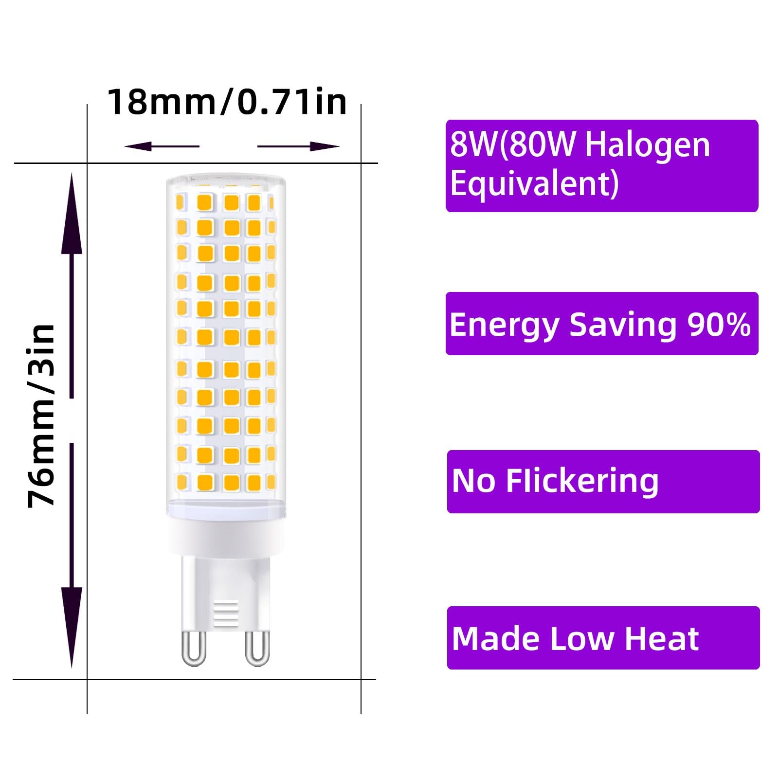 Dapshu G9 Led Light Bulb 80W 75W Halogen Equivalent Warm White 3000K 8W 800 Lumen Ac 110V 120V Bedroom Lamp Pack Of 5