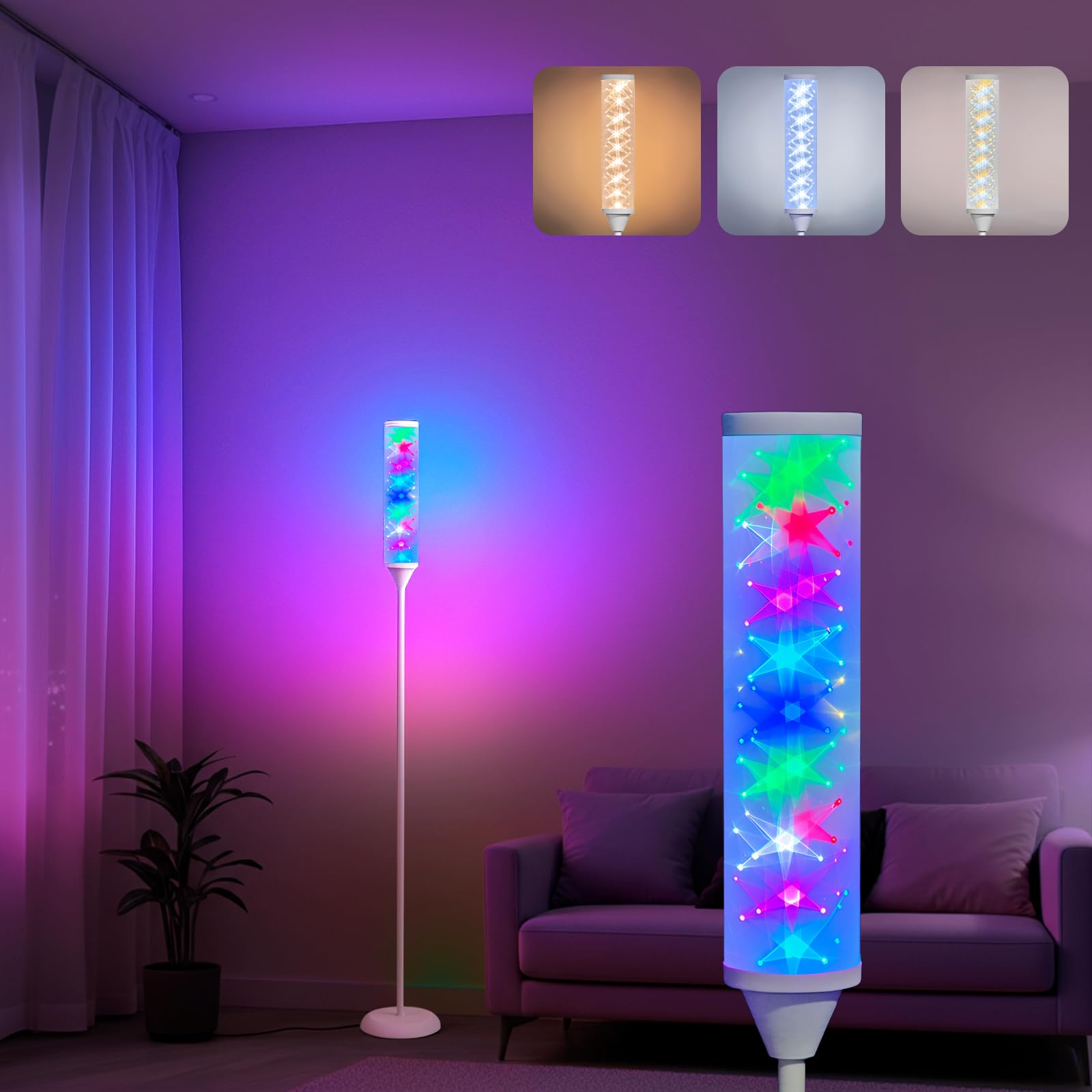 WORLD WIN Prism Glow Floor Lamp, Smart RGB LED, Music Sync, Iron, White, Model: prism glow floor lamp 02