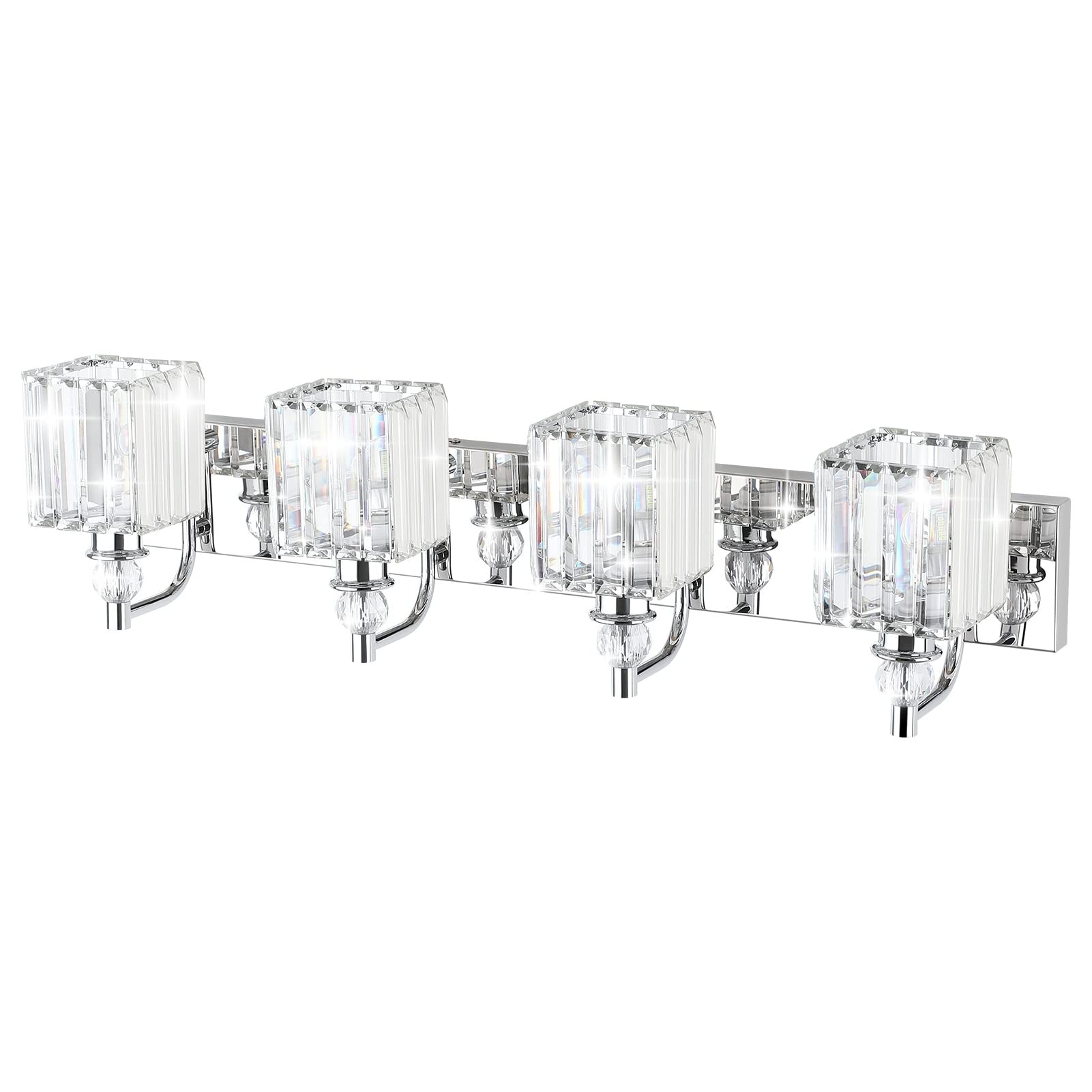 Ralbay Modern Crystal Vanity Light 4-Light, 31.5in  Chrome, Stainless Steel, Model 8606, Bathroom Wall Fixture Over Mirror