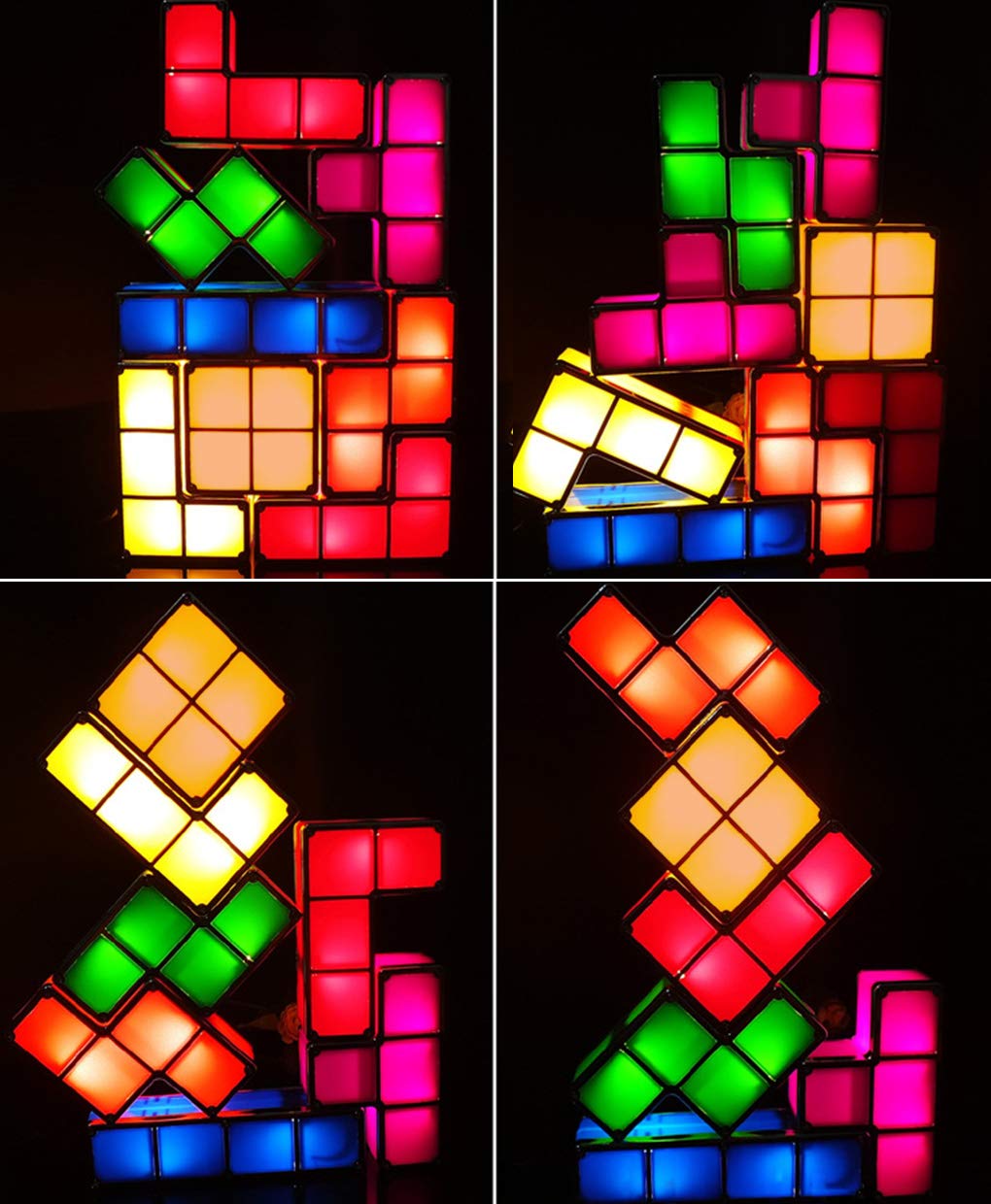 Bitopbi 7 Pcs Stackable Night Light 3D Puzzles Toy 7 Colors Magic Blocks Induction Interlocking Led Novelty Desk Lamp Lighting D