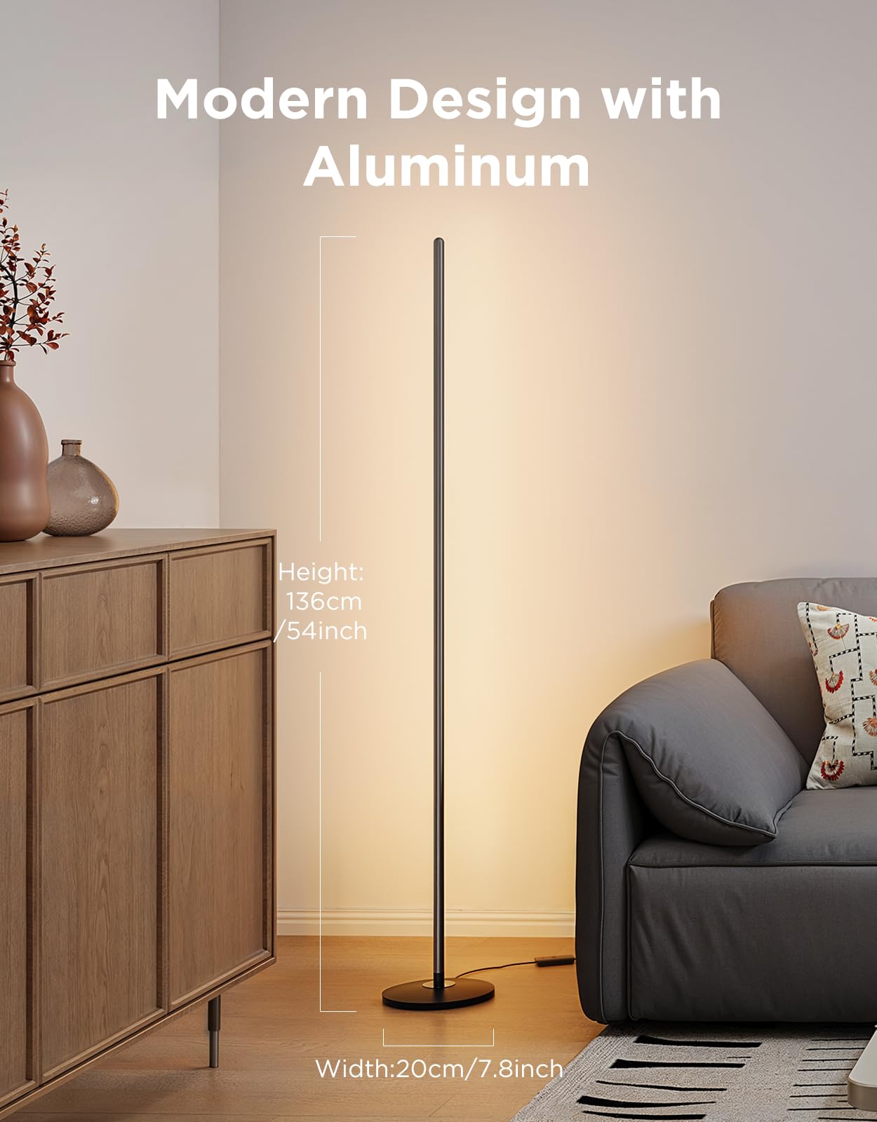 Govee RGBIC Floor Lamp - Smart LED Corner Lamp with Music Sync, 16M Colors, Black, Model H6076