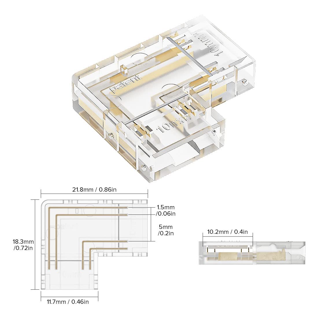Btf-Lighting Cob 10Mm/0.39In Width Led Connector Kit 6Pcs 4 Pin Transparent Gapless L-Shaped 4Pcs 4Pin Strip To Strip Connectors