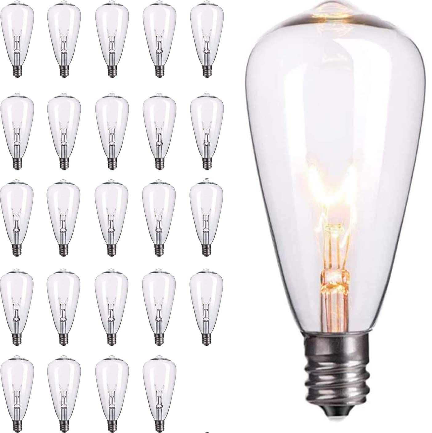 Abeja 25 Pack Edison Replacement Light Bulb, St35 Clear Edison Light Bulbs- 5Watt E12 Candelabra Base St35 Replacement Clear Gla