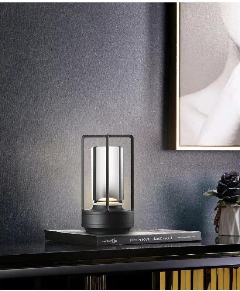 HAPYGI Portable Metal Table Lamp, Rechargeable LED, 3-Colour Dimming, Small, Black, Model A-LAMP