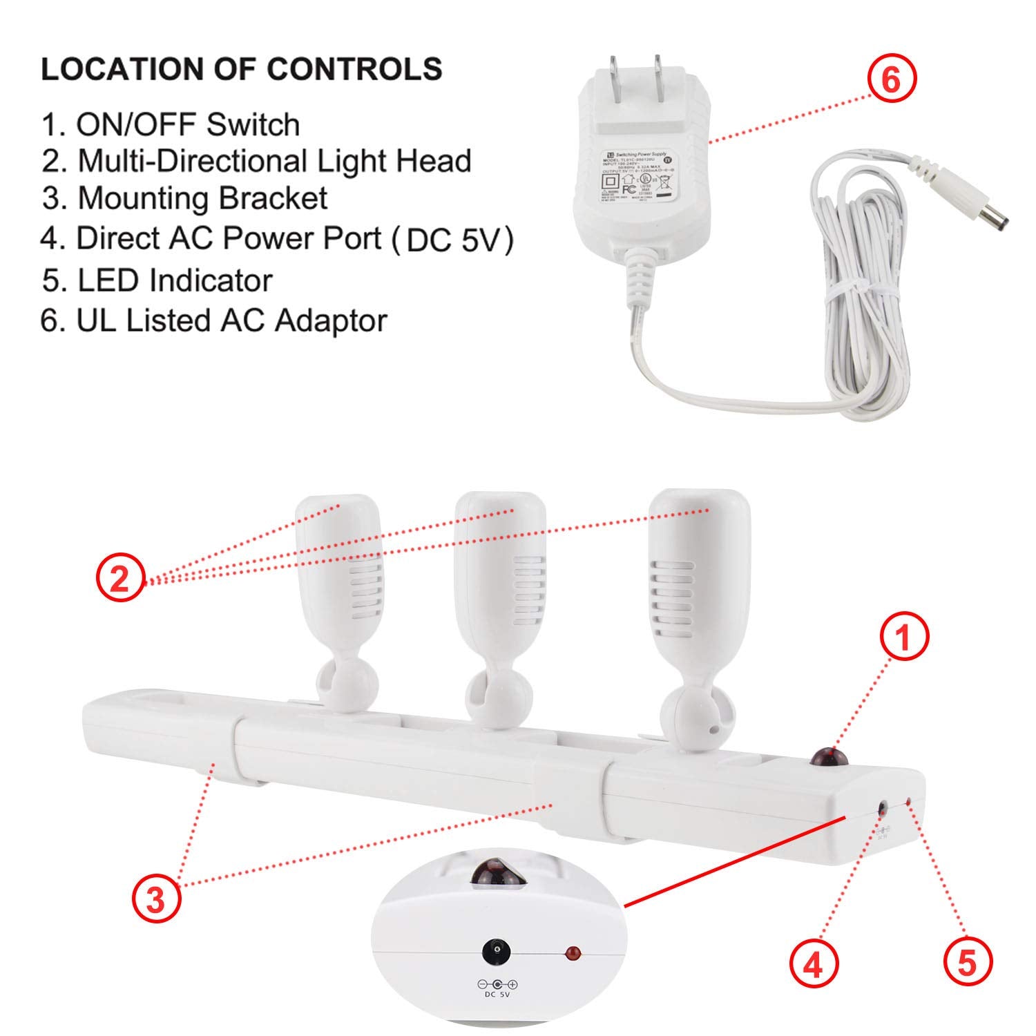 HONWELL LED Track Lighting with 3 Rotatable Heads, Remote Controlled, White, Model H1830, 1 Count