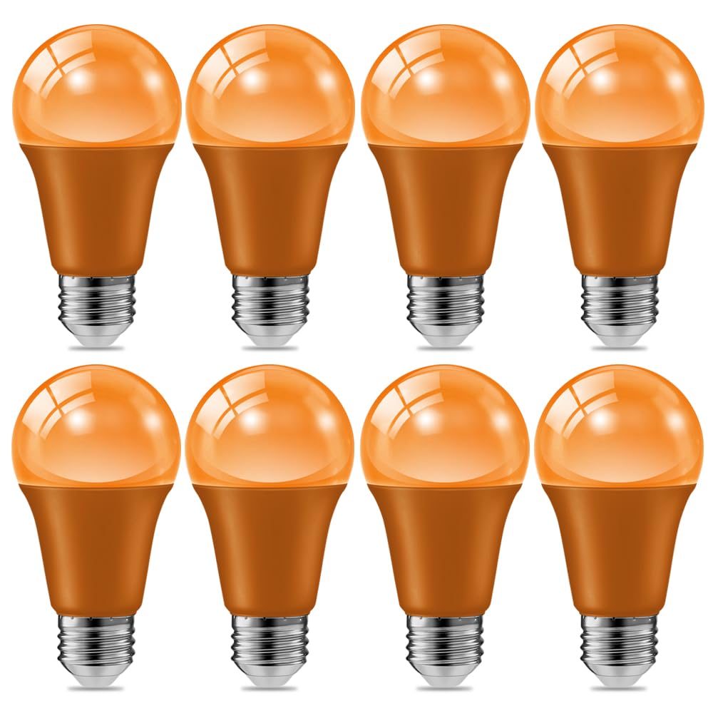 Haraqi 8 Pack 9W (60W Equivalent) 120V E26 Base A19 Led Colored Light Bulb  Orange Led Lights For Party Christmas Decor And Halloween Lighting