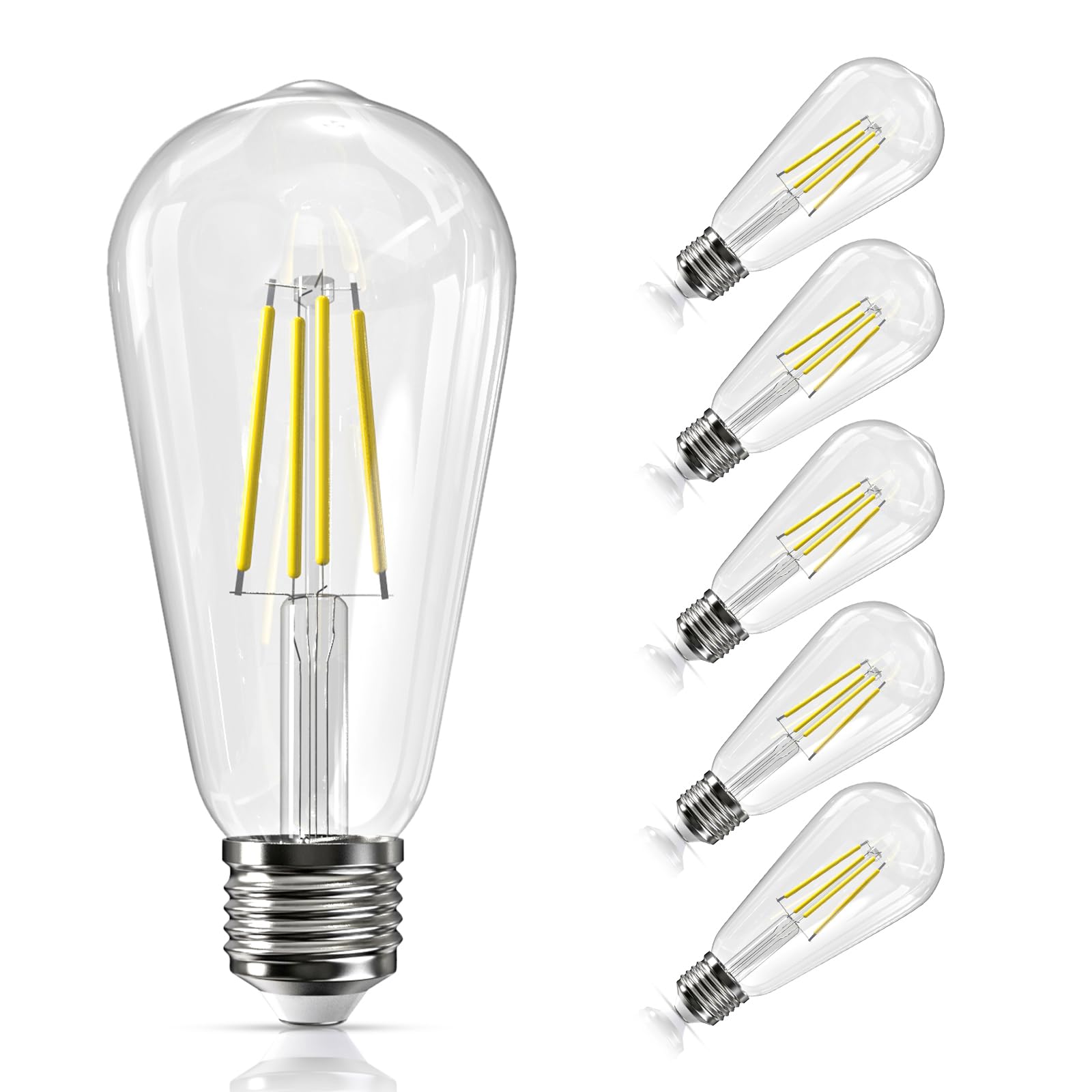 Jensense E26 LED Light Bulbs, 60W Equivalent, Dimmable, 5000K Daylight White, 7W, Glass, 6 Pack