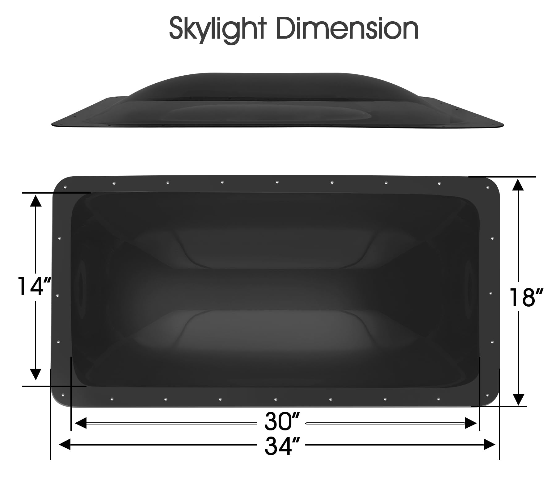 XMK RV Skylight Cover, 14"x30", Black Polycarbonate Dome for Camper & Food Truck, Model RV Skylight-018