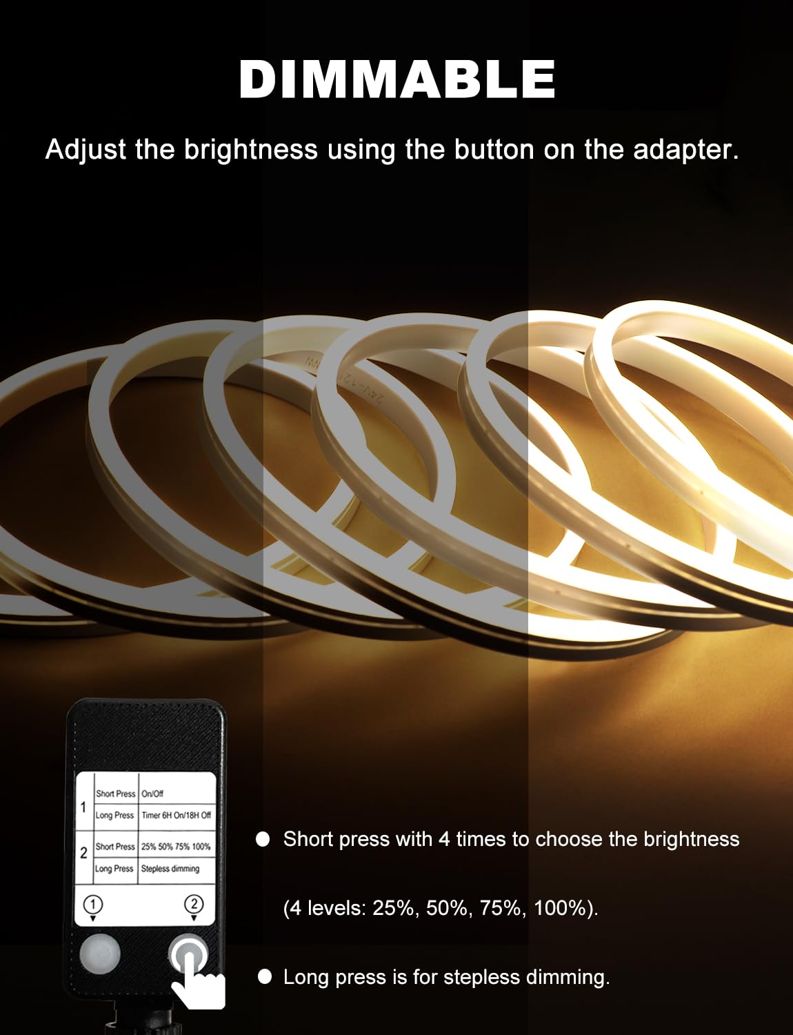 Echosari 33Ft Neon Rope Lights, 1200 Led Neon Rope Lights With Timer Dimmable Outdoor Flexible Neon Strip Lights Waterproof For