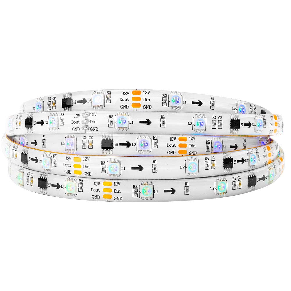 BTF-LIGHTING WS2811 IC=RGB+IC Addressable Dream Color LED Strip 16.4FT 30LEDs/m 10Pixels/m IP65 Splash Proof White PCB Flexible 