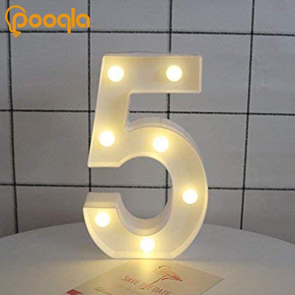 Pooqla Decorative Led Light Up Number Letters, White Plastic Marquee Number Lights Sign Party Wedding Decor Battery Operated Num