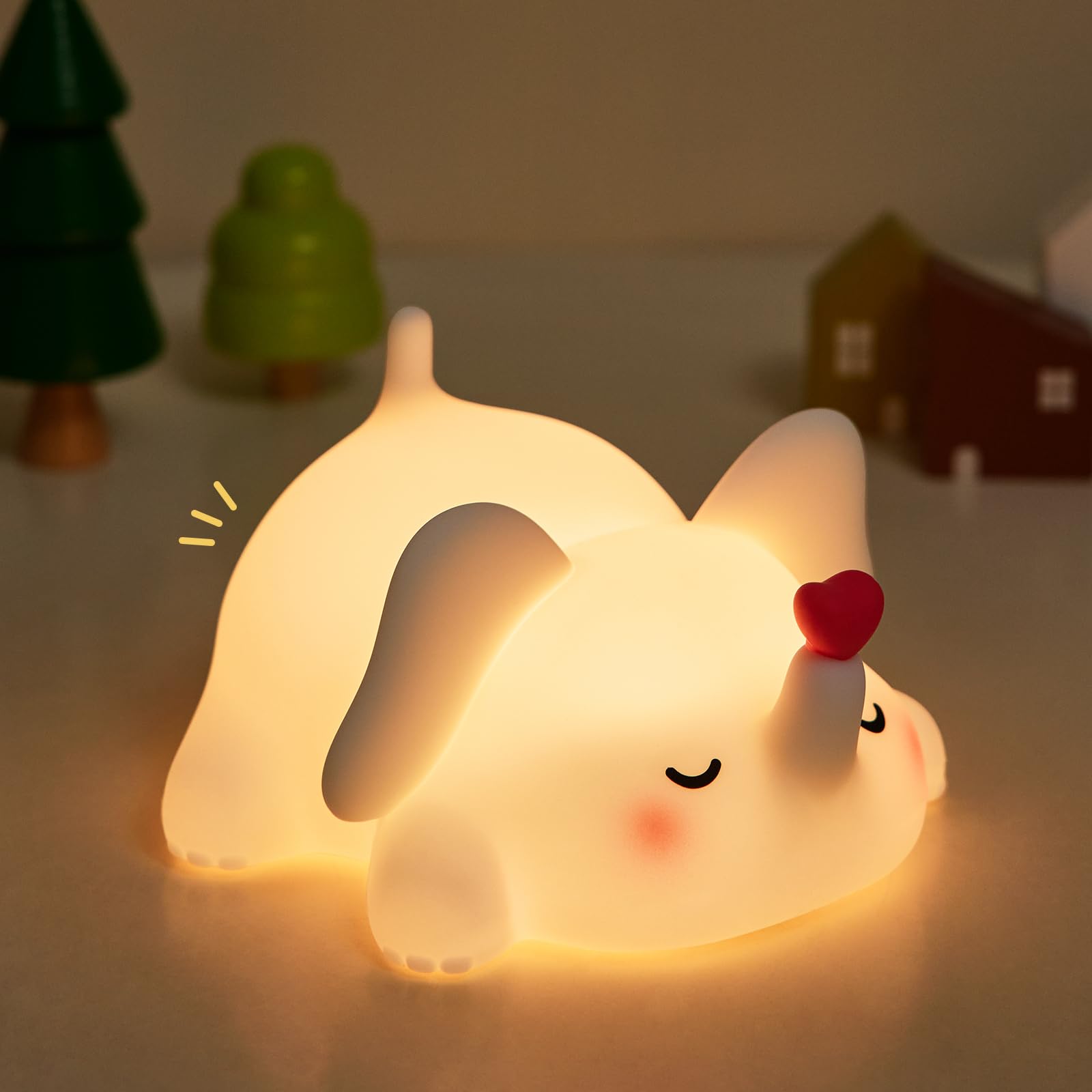 YR YRHH-PET Sweet Heart Elephant Night Light, LED Squishy Novelty Animal Cute Lamp, Food Grade Silicone Nightlight, Dimmable Lig