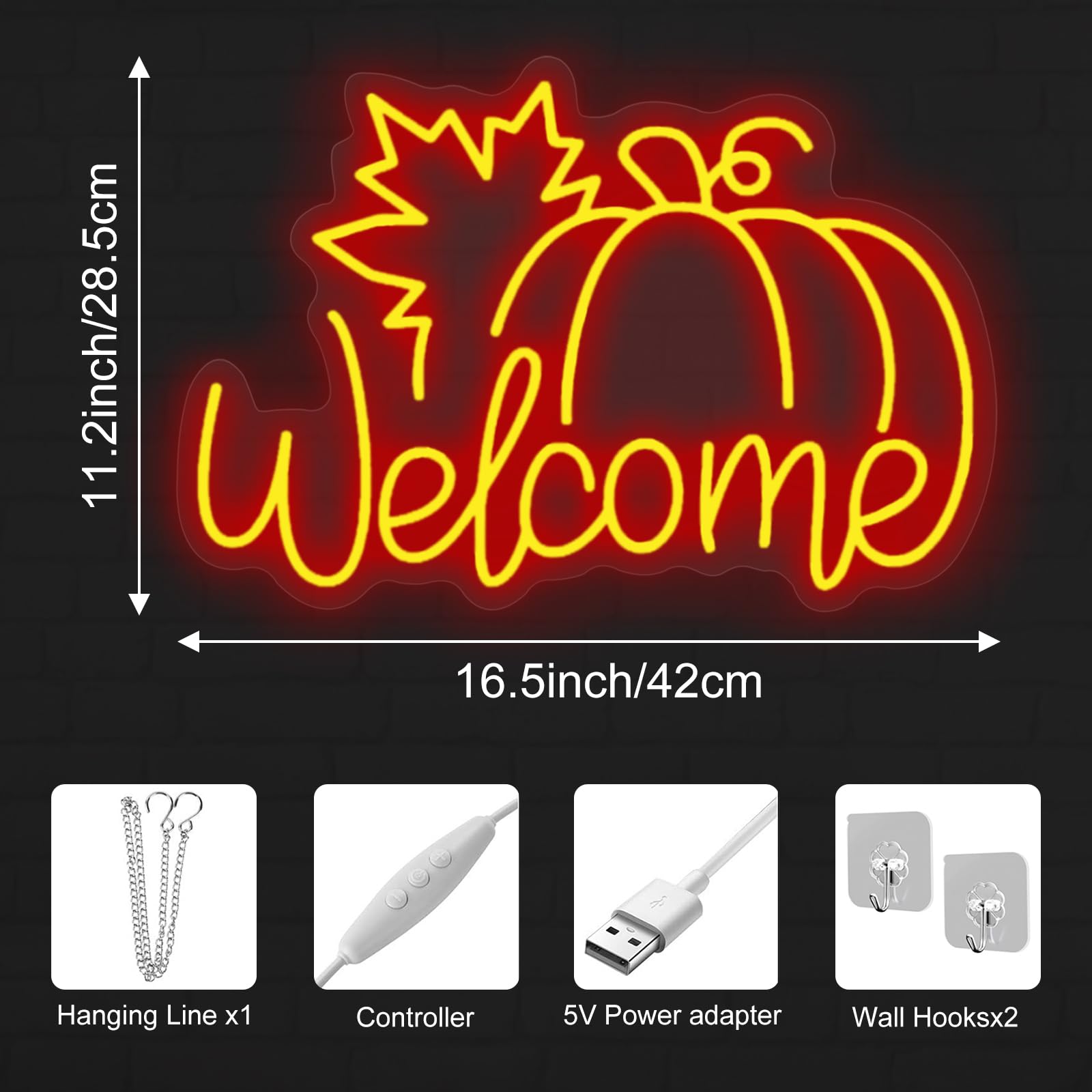 Welcome Pumpkin Neon Sign Light Halloween Thanksgiving Wall Art Neon Night For Autumn Thanksgiving Home Fireplace Door Desktop Hanging Ornaments  Farmhouse Front Door Sign Farm Welcome Sign