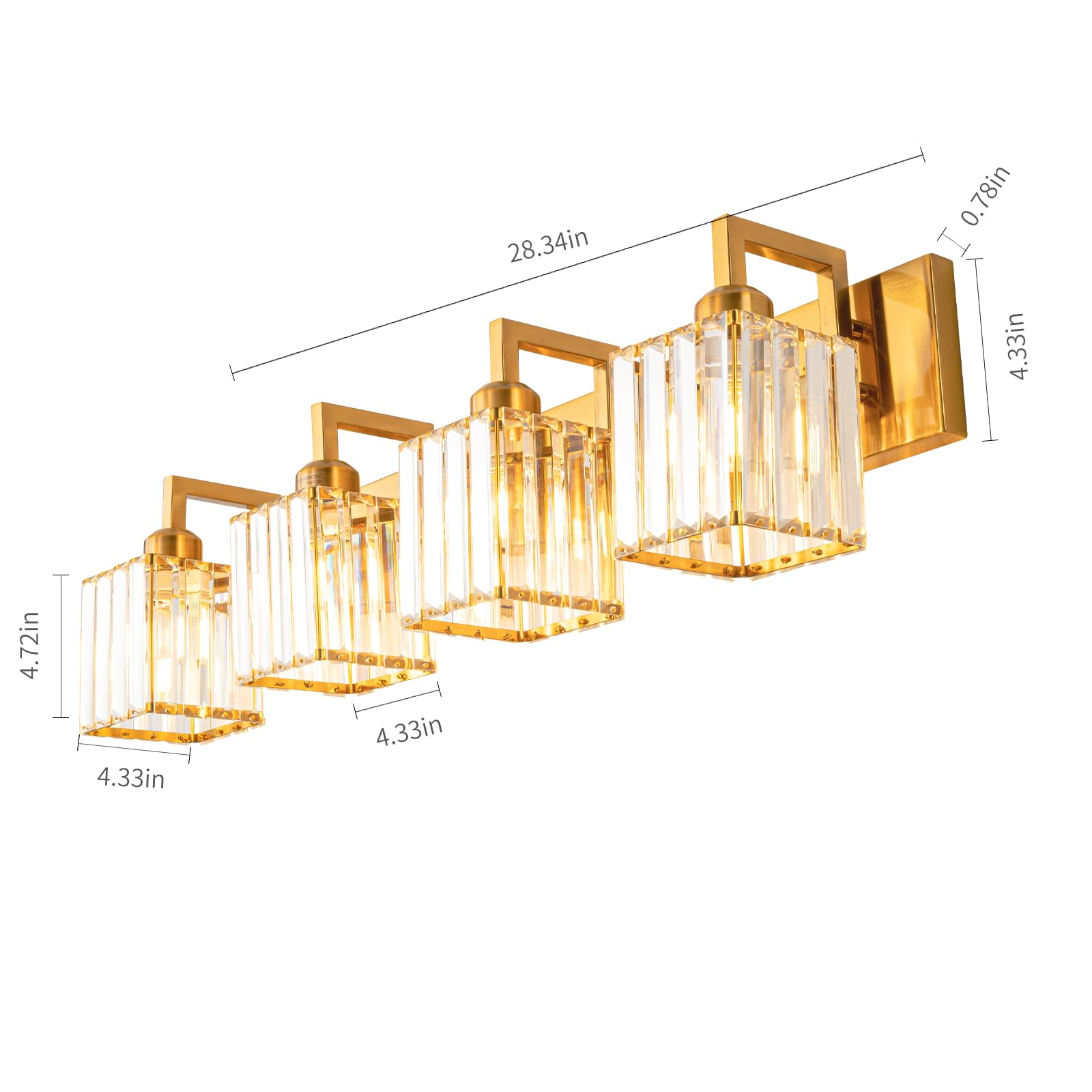 FDPBY Modern Crystal Bathroom Vanity Light - 4-Light Wall Lamp, Gold Brushed Brass Finish, Model JW-003, Metal Material