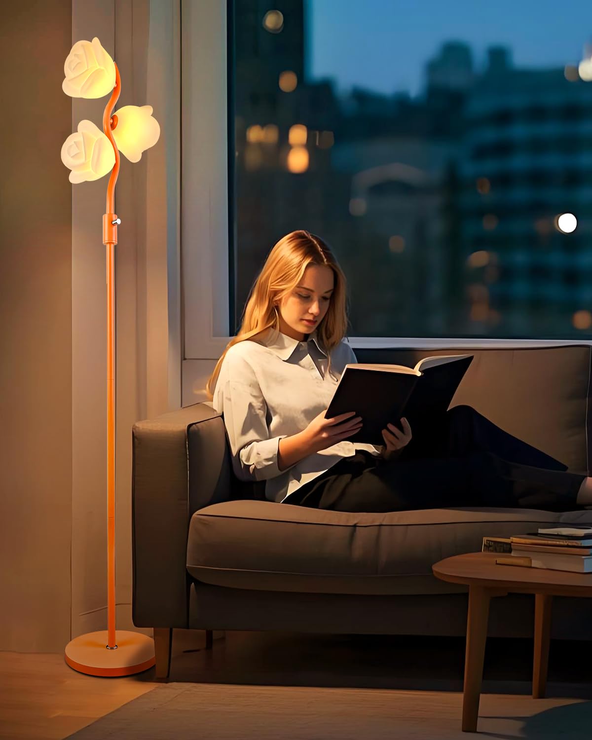 Lightdot 3-Light Flower Floor Lamp Stepless Dimmable Modern Mid Century Standing Lamp with 3Pcs 3000K G9 Bulbs Unique Cute Orang