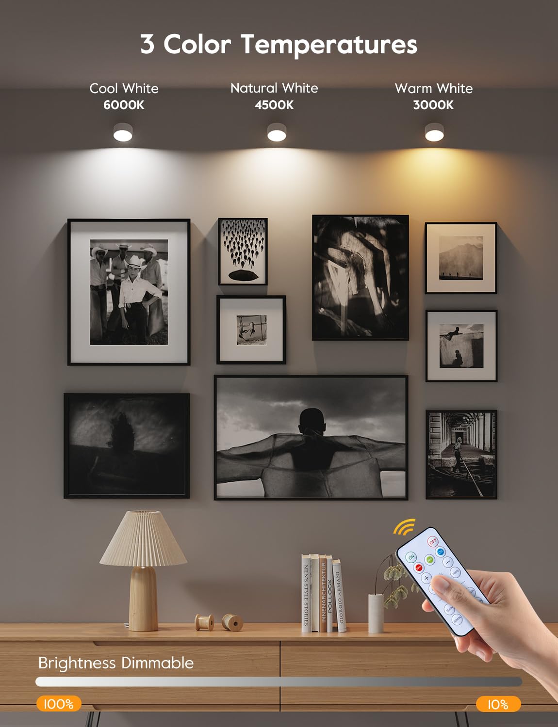 Brightown LED Wall Sconce Lights, 2 Pack, USB Rechargeable, Dimmable, 3 Lighting Colors, White, Model W001
