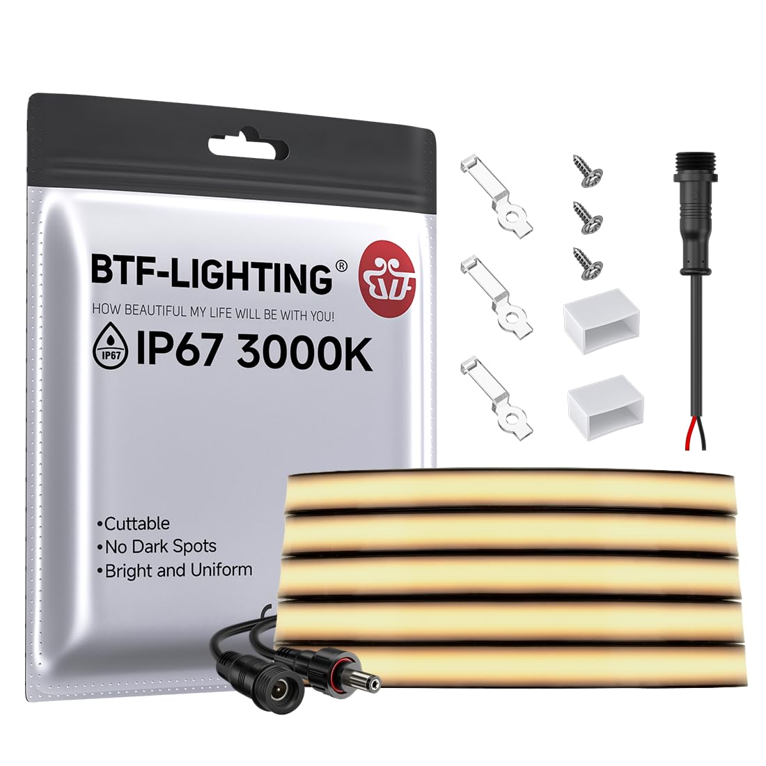 BTF-LIGHTING COB LED Strip, IP67 Waterproof, 16.4FT, Warm White 3000K, Silicone, Model d6d7d4d0-25d0