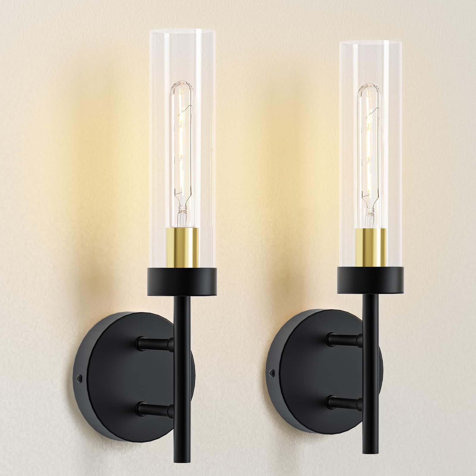 E.P. Light Wall Sconces Set of 2 Hardwired Black and Gold Metal Vanity Fixtures for Bathroom Mirror, Model EP0105