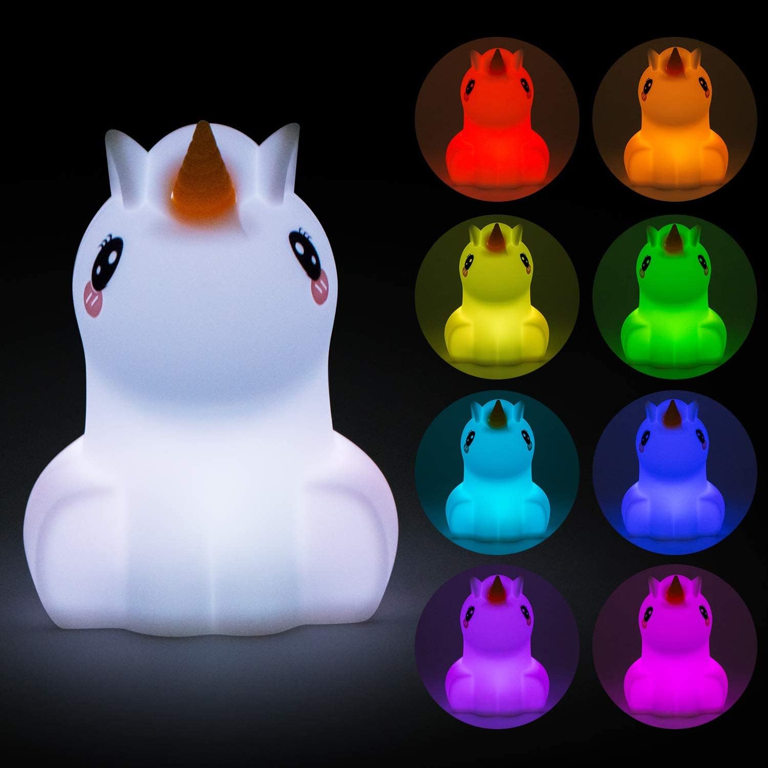 Tekemai Night Light, Big Size Silicone Lamp, Remote & Touch Control, Adjustable Brightness & Color, Unicorn Design, White, Model TC861-8