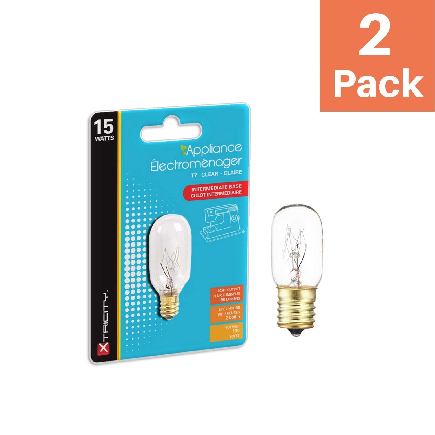 Xtricity 15W Incandescent Appliance And Himalayan Salt Lamp Light Bulb, T7, E17 Intermediate Base, Dimmable, 130V (2 Pack)