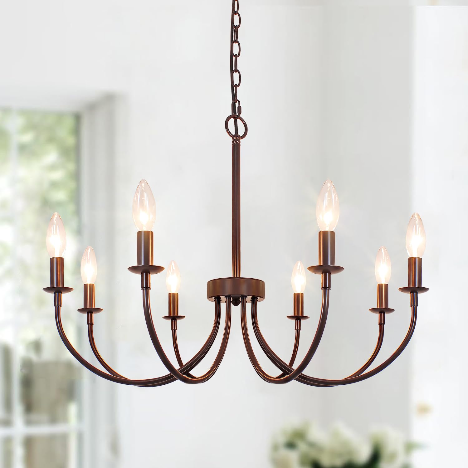 Rviezza 8-Light Farmhouse Chandelier for Dining Room Lighting Fixtures Hanging, Oil Rubbed Brown Candle Chandelier Rustic Indust