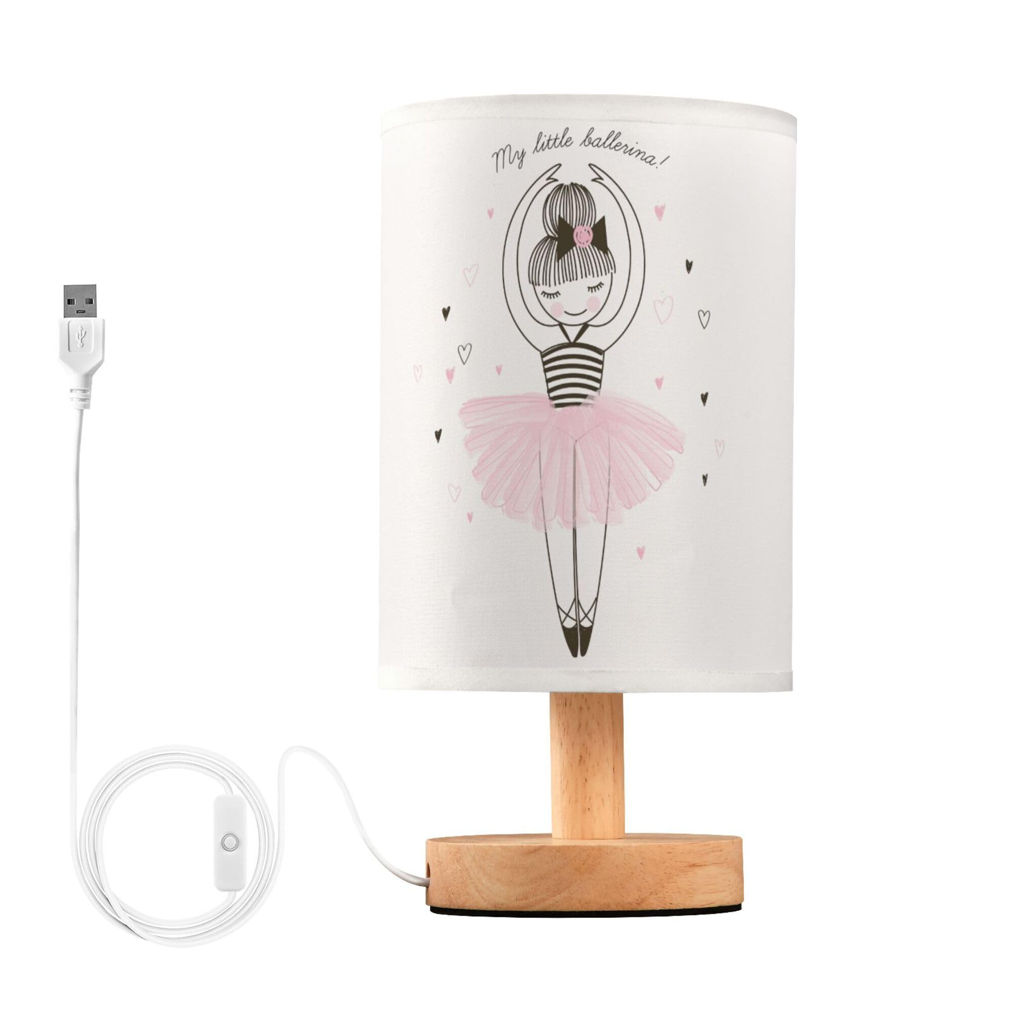 YYZZH Table Lamp Cute Ballerina Girl Princess Dancing Ballet with Heart Nightstand Lamp with Wood Base Fabric Lamp Shade Bedside