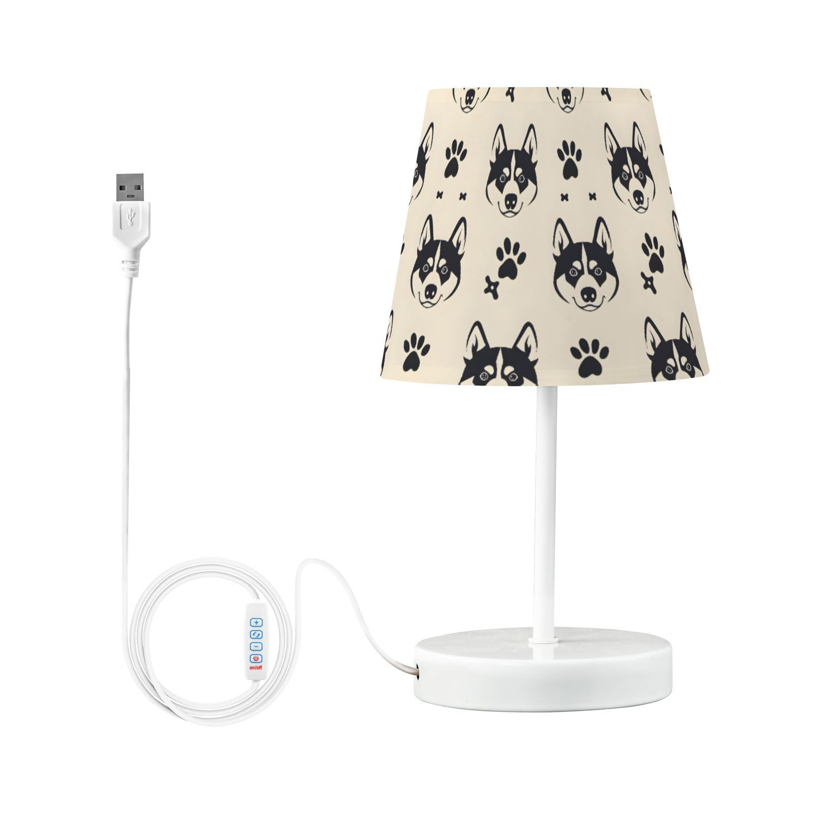BOENLE Bedside Lamp Husky Dogs Table Lamp Bedroom LED Nightstand Desk Lamp Lampshade for Sleeping Living Room Dorm Office