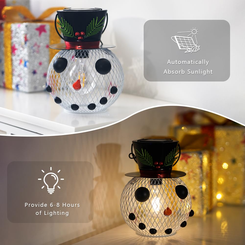 Starsoul Solar Christmas Snowman Lanterns Outdoor Waterproof  Hanging Christmas Led Solar Light Decorations  White Holiday Snowman Lantern For Garden  Patio  Yard  Porch  Gifts For Mom