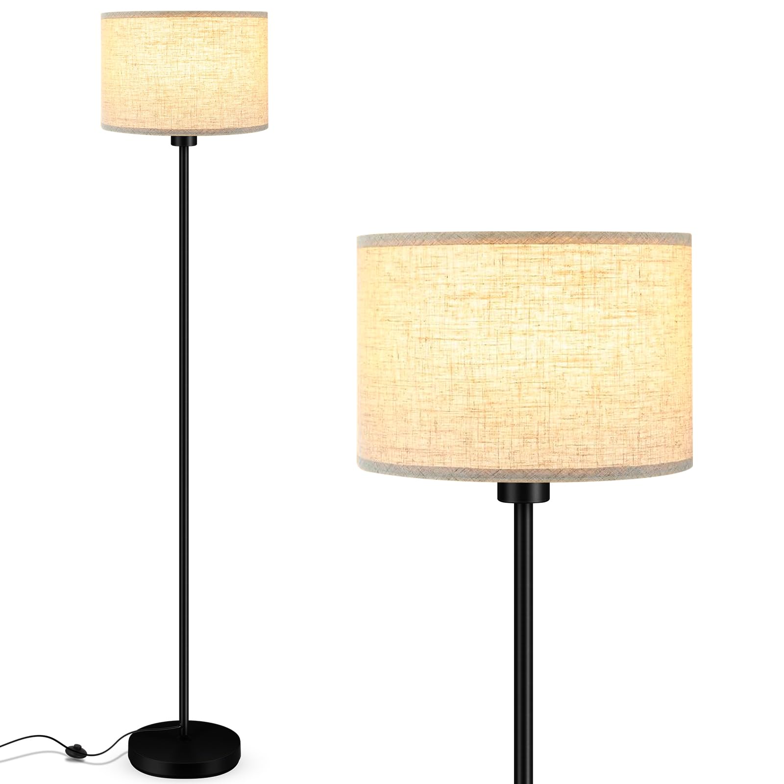 Floor Lamps for Living Room, 59'' Tall Lamp with Lampshade, Black Standing Lamp, 12W LED Floor Lamp, Foot Switch, Simple Pole La