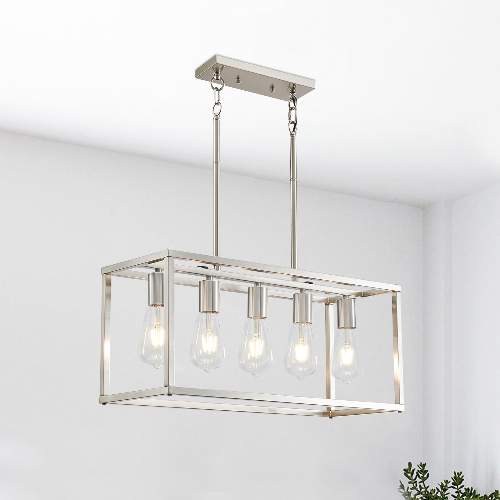 Lanhall 5-Light Pendant Light Fixture for Kitchen Island, Adjustable Height, Brushed Nickel, Metal