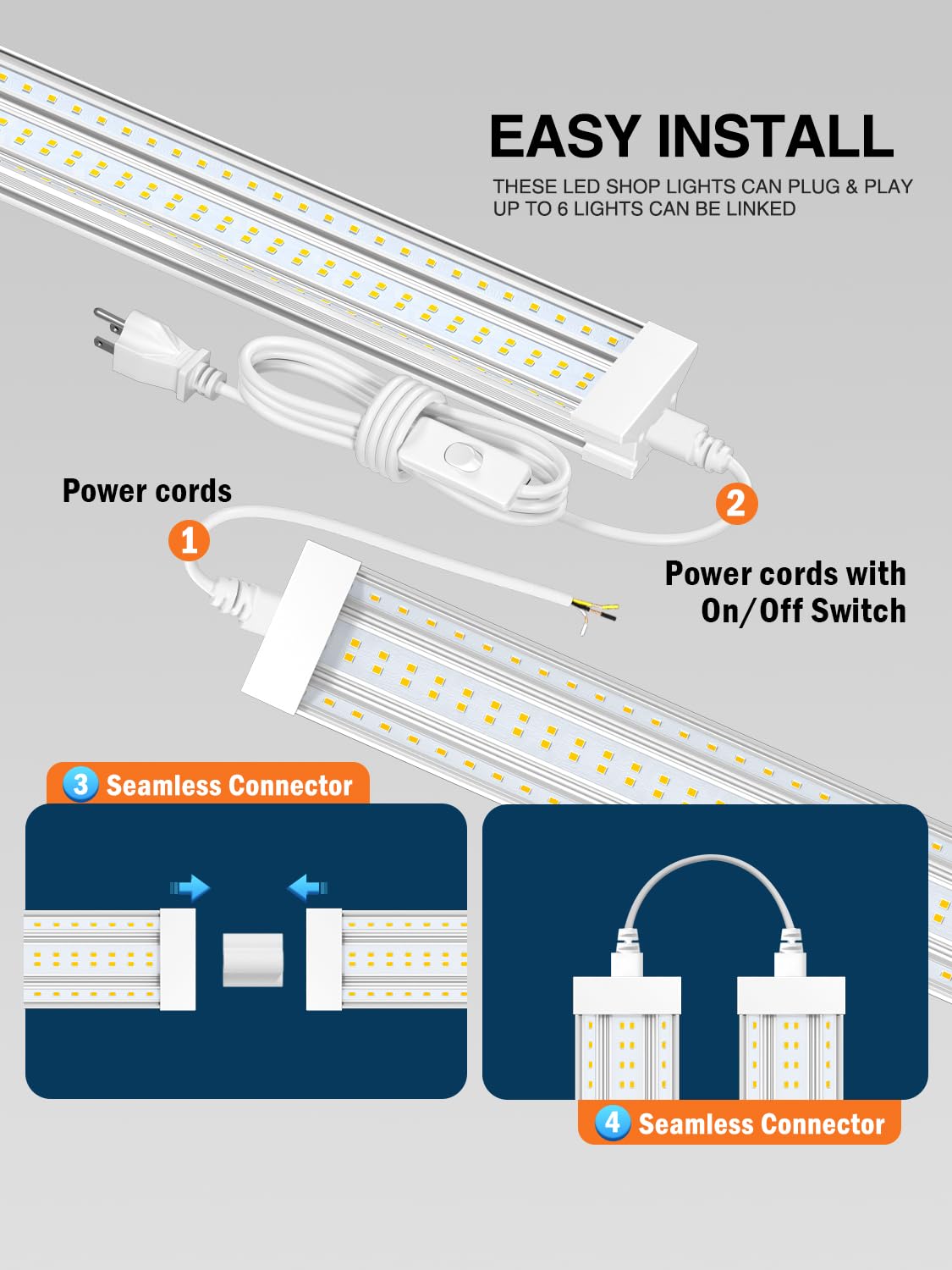 Elekico Led Shop Lights 8Ft, New Upgrade Hanging/Surface Mount 5000K 20000Lm 120W 8' Led Shop Lights, Super Bright Linkable 8Ft
