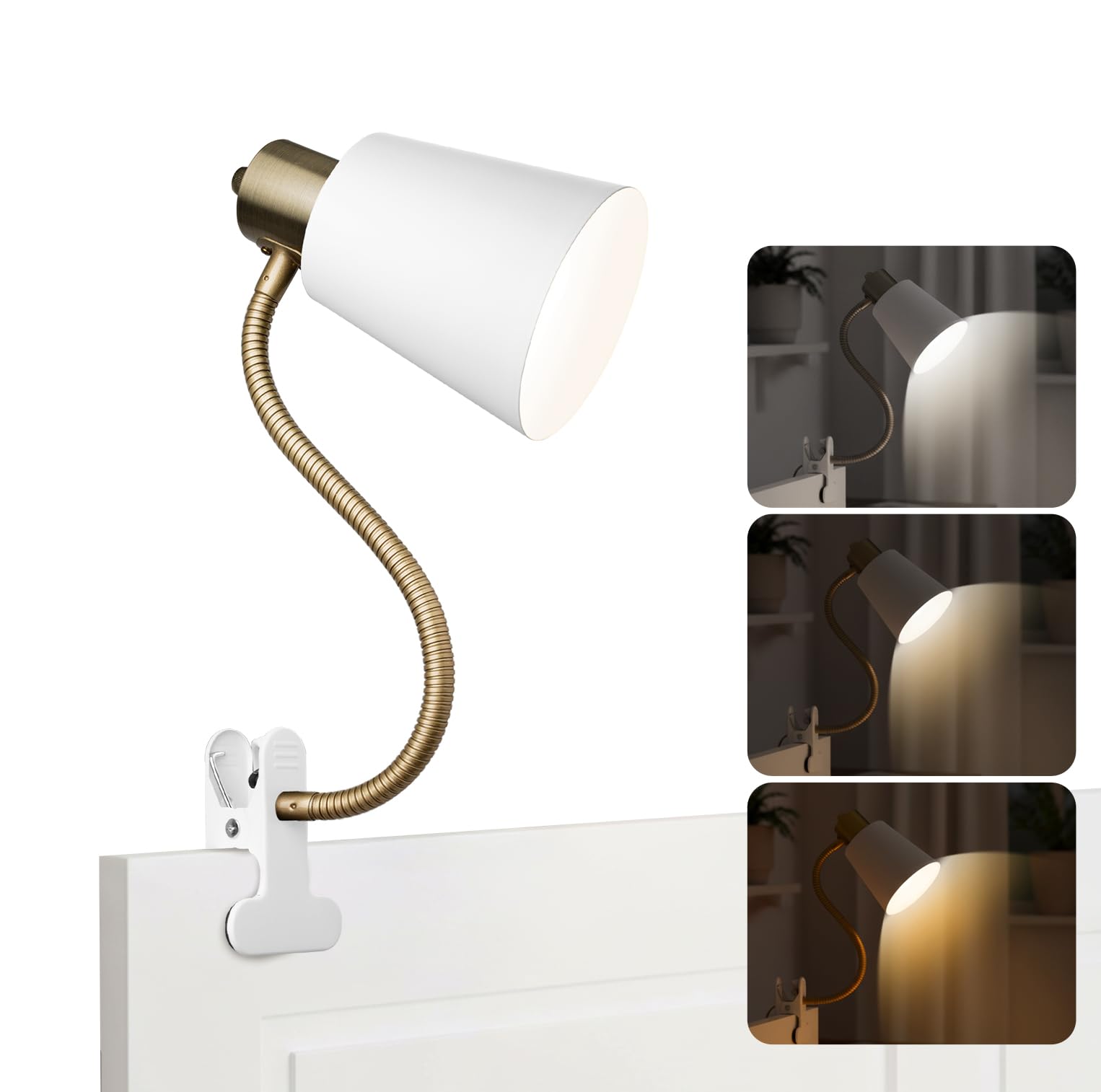 Desk lamp Eye-Caring Table Lamps  360Rotation Gooseneck Clip on Lamp Reading Light  Portable Reading Book Light  Clamp Light  Study Desk Lamps for Bedroom and Office Home Lighting (Black and White)
