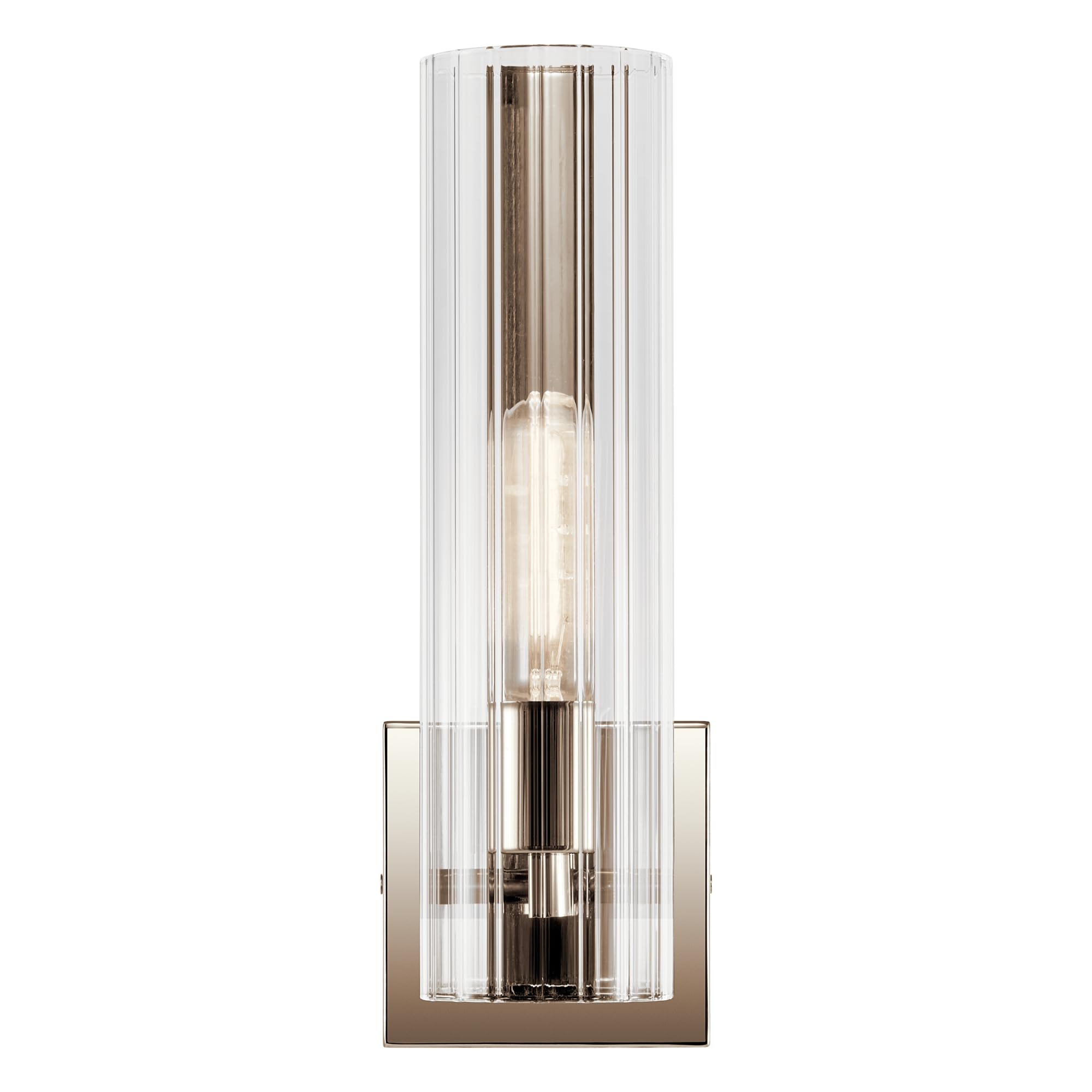 KICHLER Jemsa 1 Light Wall Sconce, Modern Light with Clear Fluted Glass in Polished Nickel for Bathroom, Powder Room, Sides of F