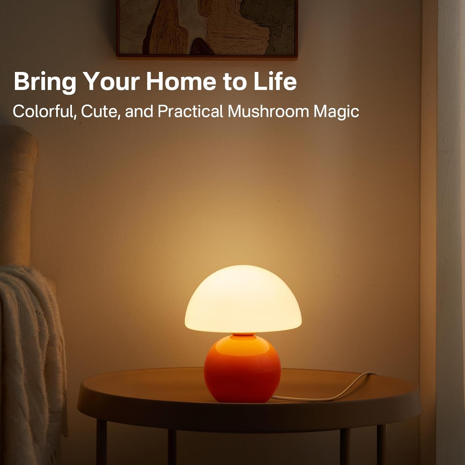 Dawnwake Mushroom Table Lamp - Small Modern Aesthetic Lamp, Orange, DAWN-001, Cute Mini Decor for Bedroom & Living Room Night Stands