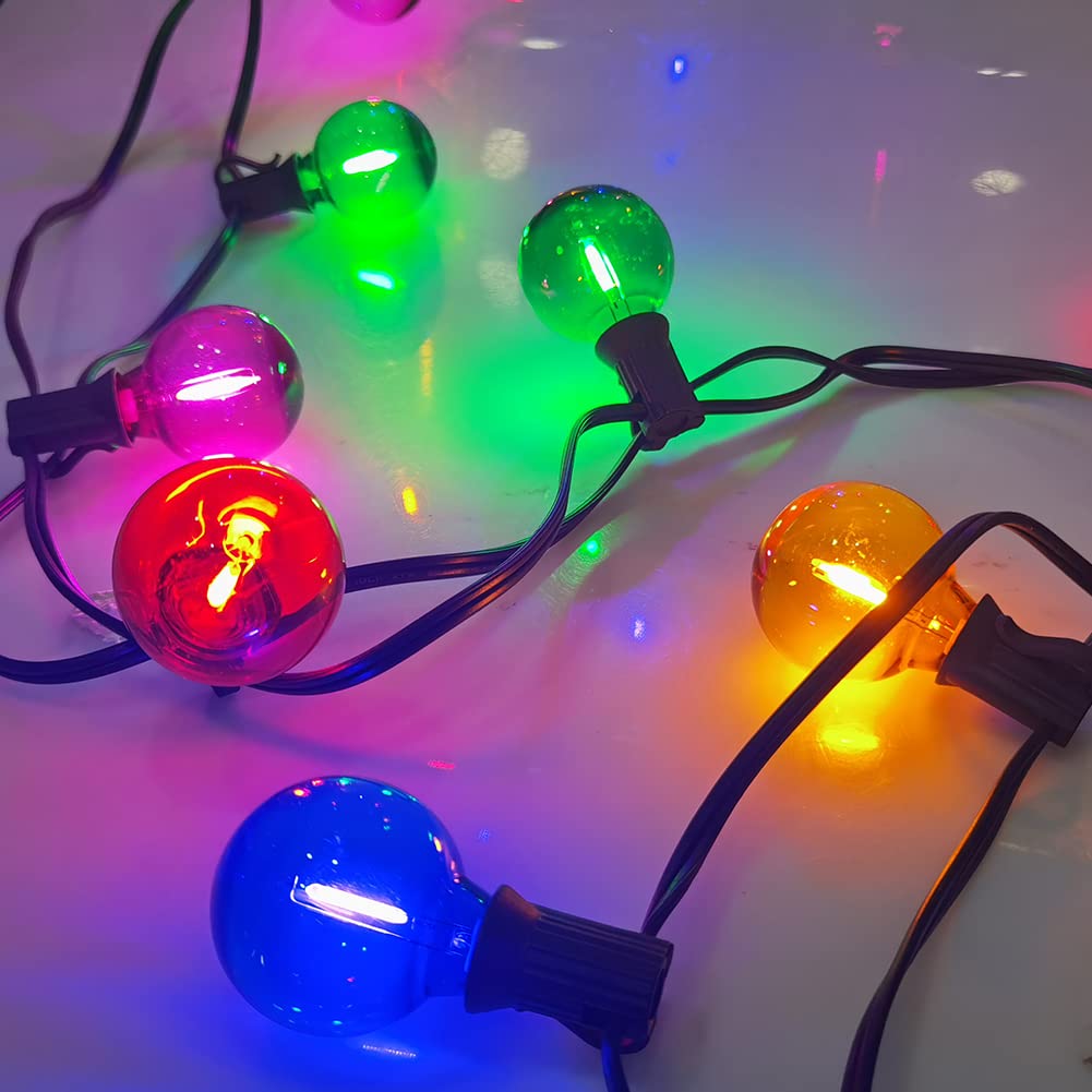 25Ft Led Outdoor String Lights, G40 Outdoor Christmas Decorations Lights Waterproof With 27 Led Globe Multicolor Bulb, Hanging V
