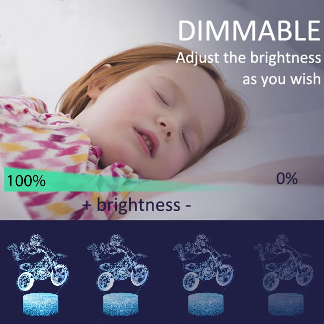 Yzddsi 3D Motorcycle Night Light for Kids - 16 Colors with Remote & Timer, Touch Control, USB or Battery Powered - Cool Motorbik
