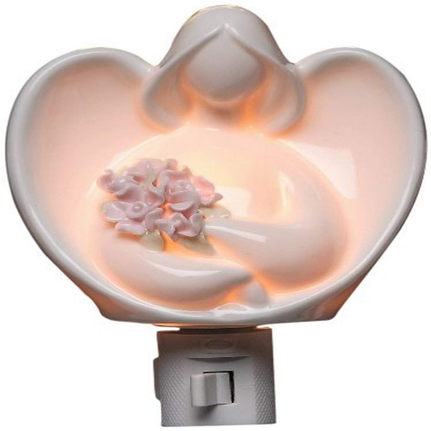 Appletree Design Plug In Night Light, Angels with Flowers, Porcelain, 5-3/4-Inch Tall, White/Pink, Model 33240