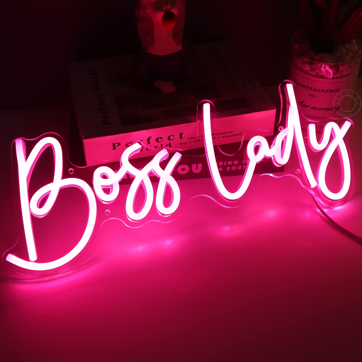 SYLHOME Pink Boss Lady LED Neon Light Sign - 15.8" x 6", Acrylic & Glass Decor for Bedroom, Living Room, Office, Perfect Gift for Her