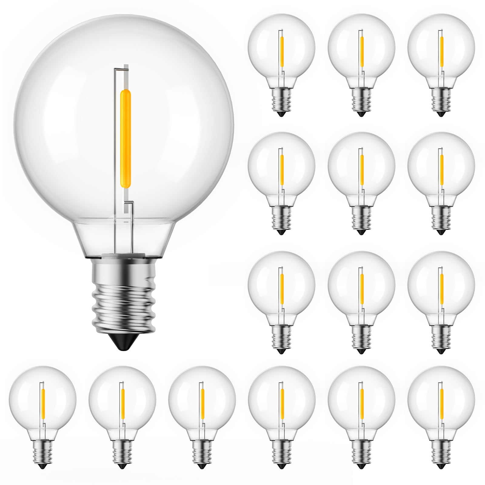 Brightown G40 LED Replacement Bulbs, 1W Dimmable, Shatterproof, 15 Pack, Clear, Fits E12/C7 Candelabra Sockets