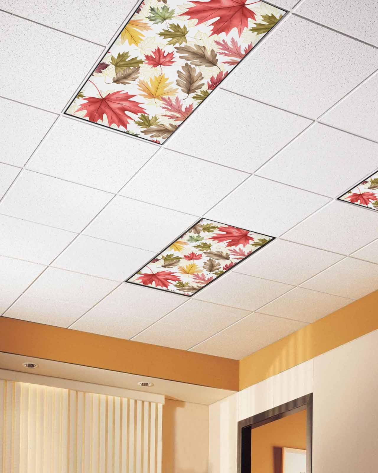 Fall Fluorescent Light Covers For Ceiling Lights Autumn Maple Leaves Magnetic Light Filters 2 Pack 4X2 Ft Orange Maple Leaf Thanksgiving Ceiling Lights Cover For Classroom Office School Drop Lamp