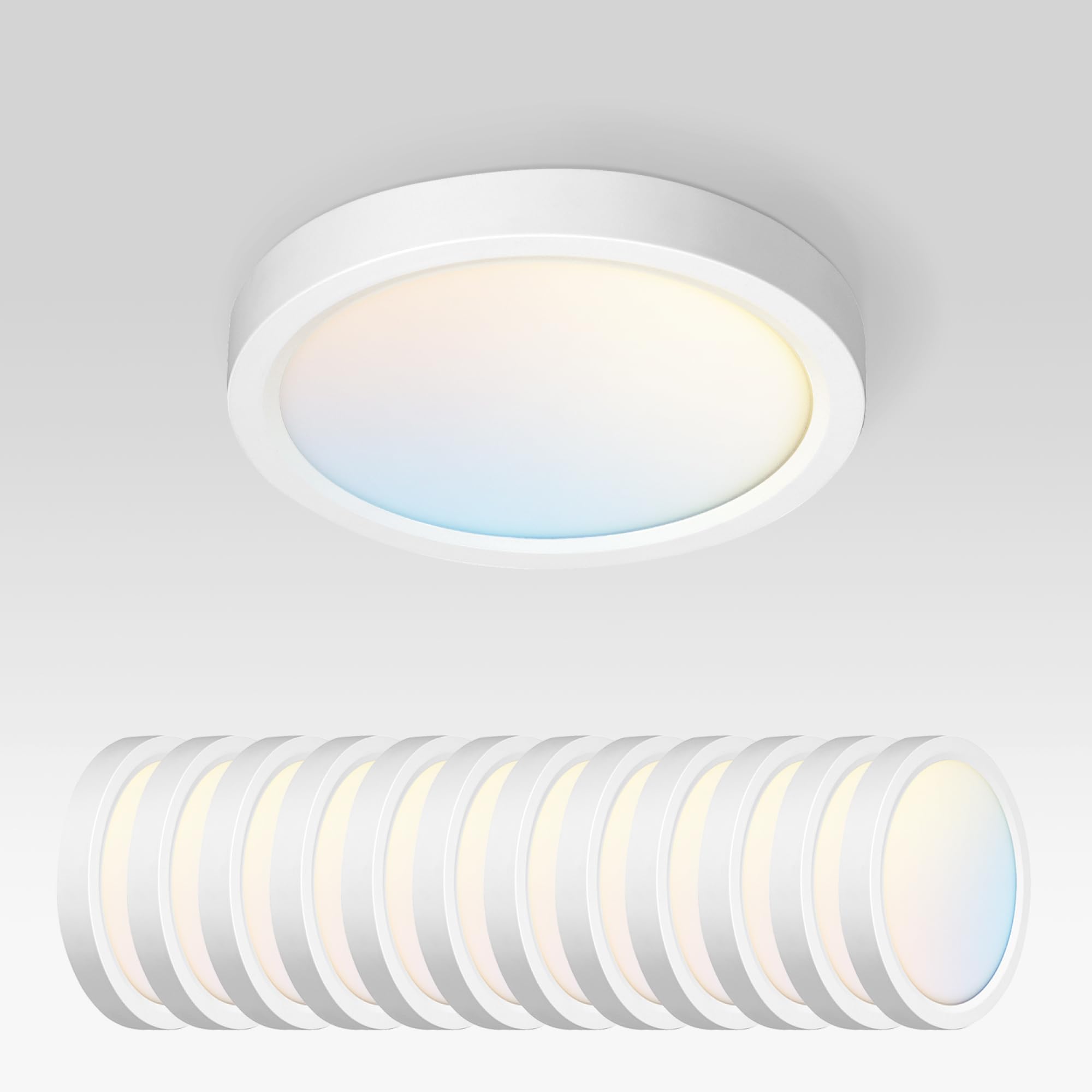 ASD LED 5 Round Flush Mount Ceiling Light Fixture, Low Profile Surface Lighting | 5CCT, Dimmable, Ultra-Thin, ETL Listed | 10W 7