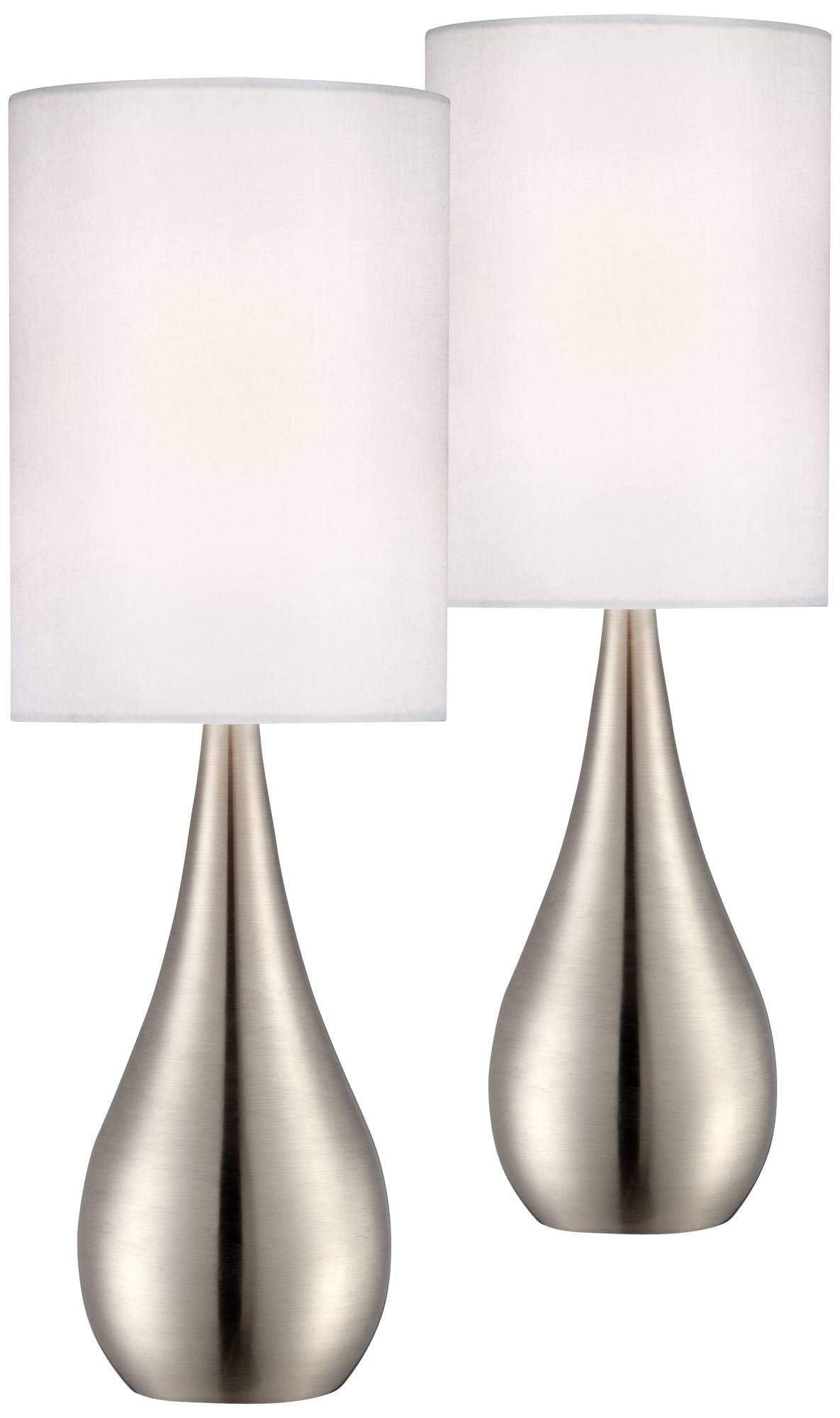 360 Lighting Evans Modern Accent Table Lamps 21 Tall Set of 2 Brushed Nickel Silver Metal Teardrop White Cylinder Shade for Bedr
