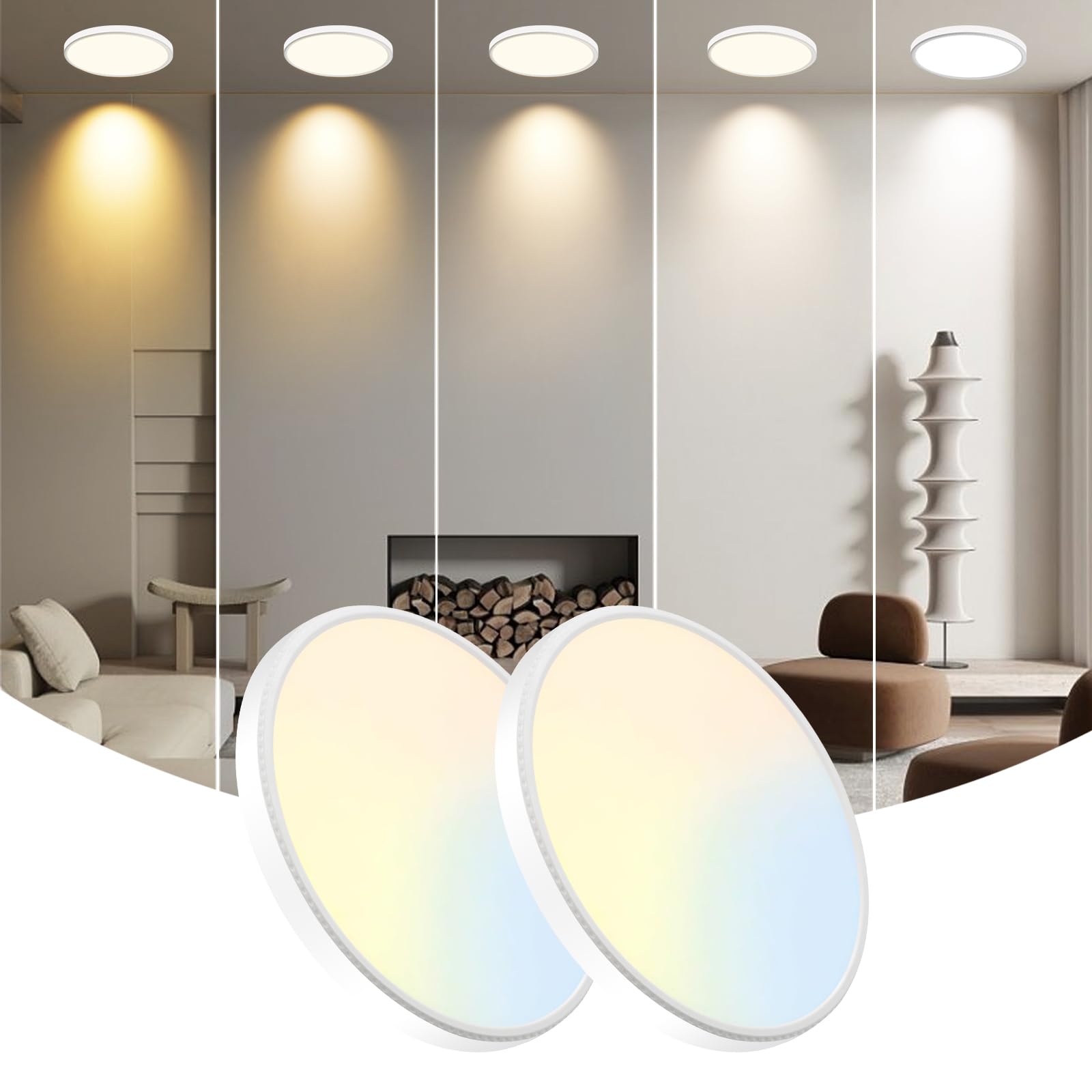 WKONCLDY 7.5Inch LED Ceiling Lights, 5 Colors Selectable (3000K/3500K/4500K/5000K/6000K) Flush Mount Ceiling Lights, Ultra Thin LED Ceiling Lights Fixtures 0.87Inch for Dinning Room