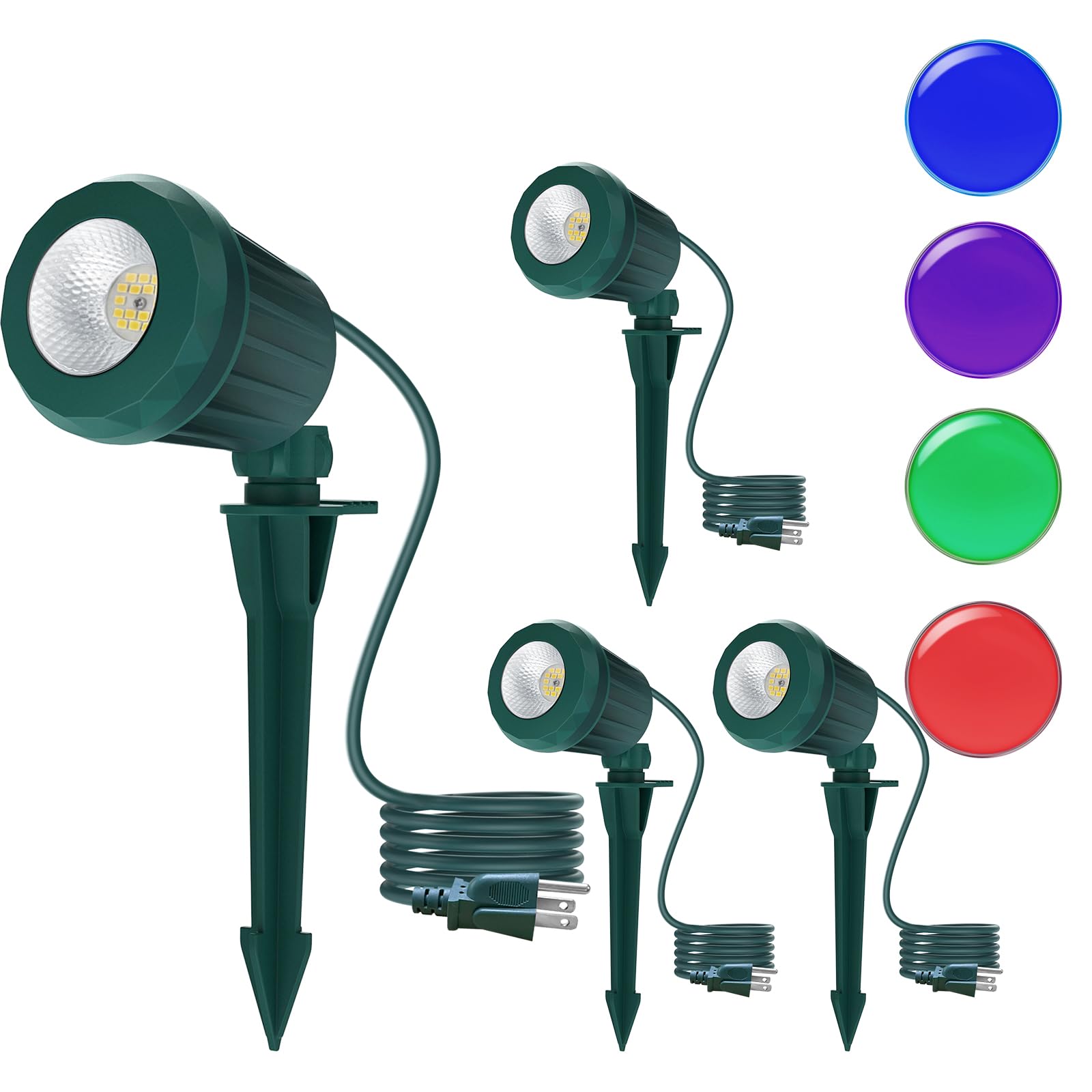 Holeva Halloween & Christmas Outdoor Spotlight  6500K Cool White Led Landscape Lighting With 4 Lenses (Rgb Purple)  Ip67 Waterproof  120V Plug-In For Yard  Garden Tree Holiday Decor(4 Pack  Green)