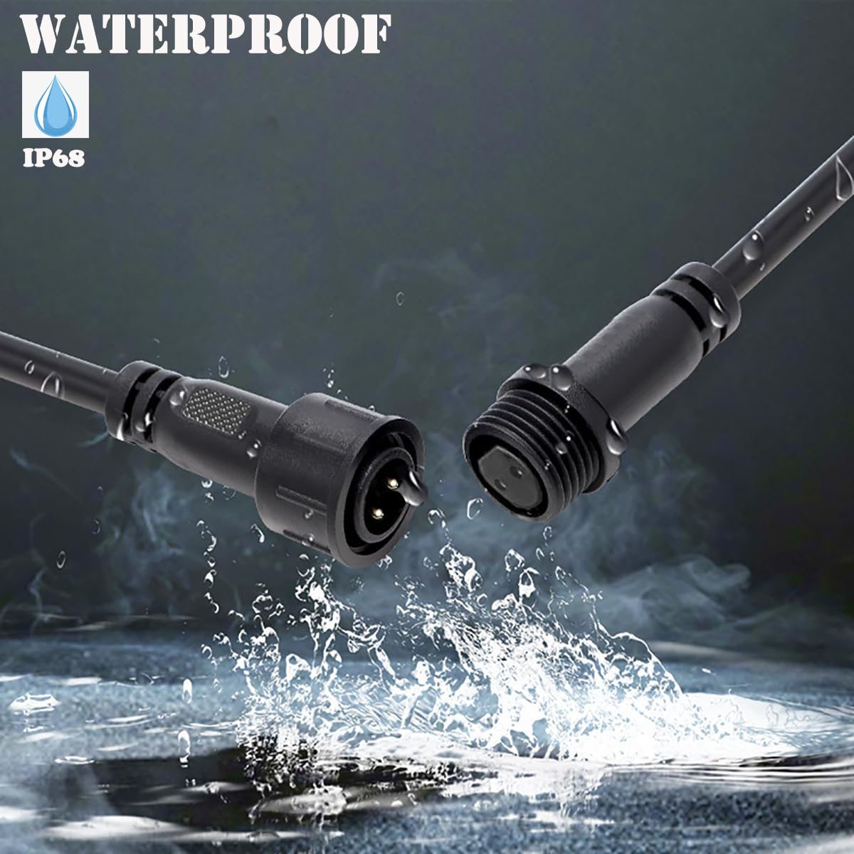 QOFOWIN 2Pin Waterproof Connector Set, 12AWG 25CM Extension Cable for Car, Boat, Truck, Indoor/Outdoor LED Strip Lights (2Pairs)