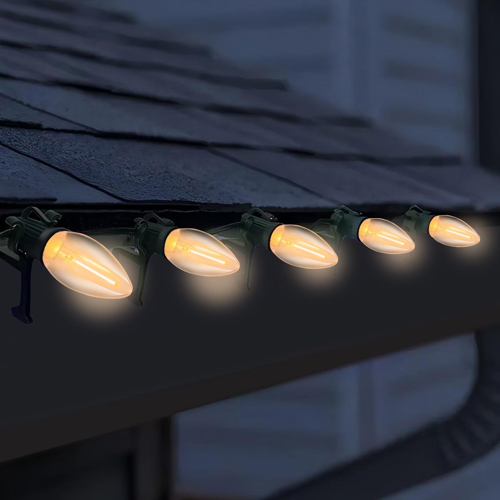 Lnguistic C7 LED String Lights, 25FT, 27 Warm White Bulbs, Clear Plastic, Connectable, Outdoor Christmas Decorations