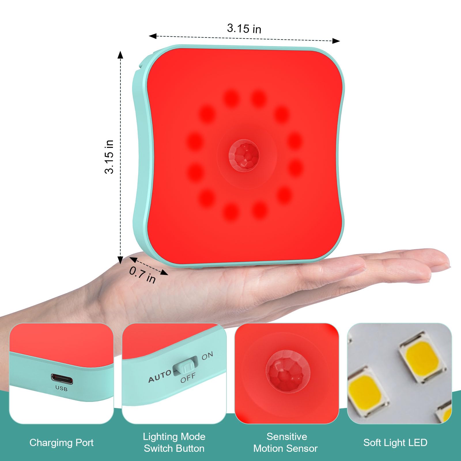 ZOCIFINER Red Night Lights, Motion Sensor, Rechargeable, 2 Pack - Magnetic Stick On for Bathroom, Bedroom, Sleep Aid
