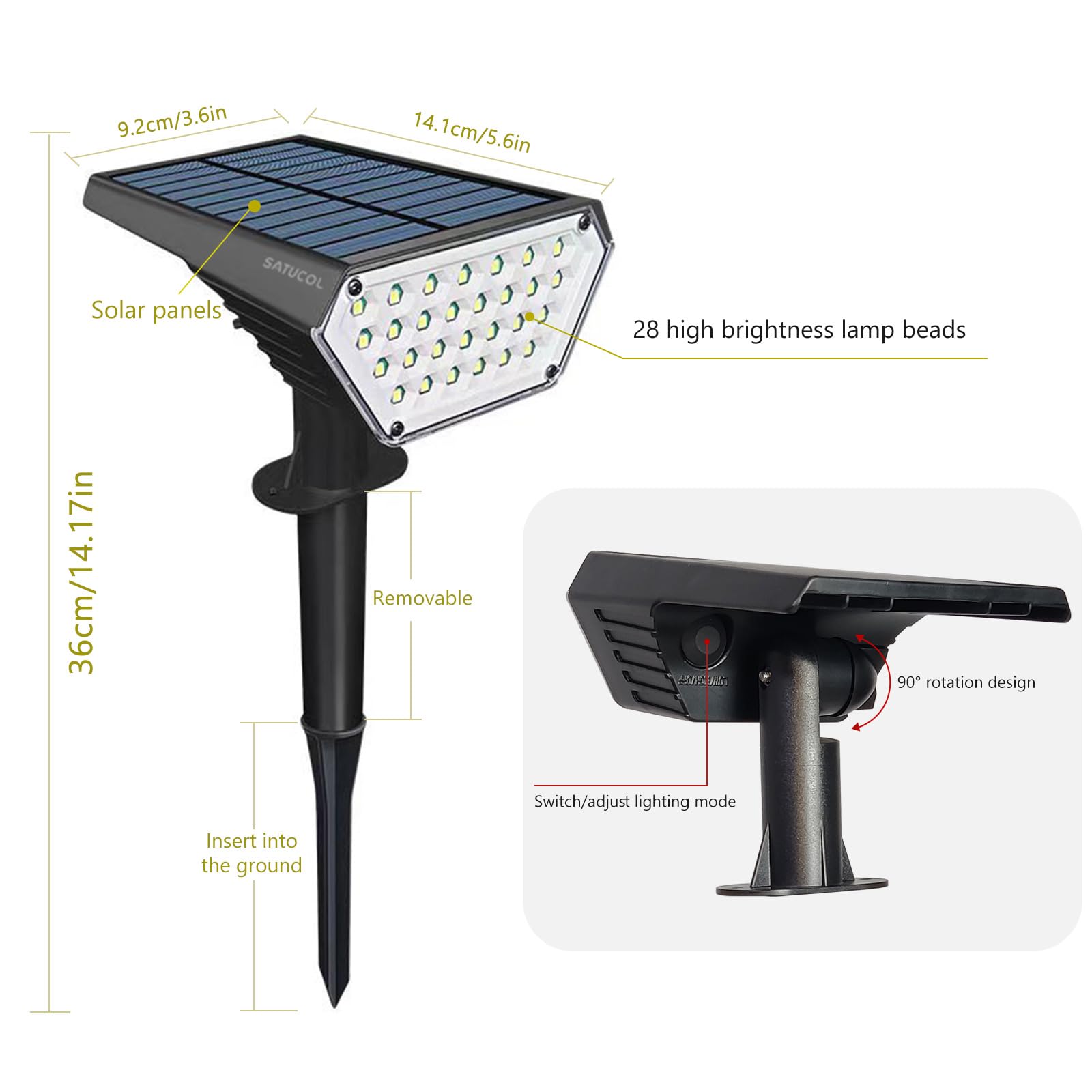 Satucol 10Pack Solar Spot Lights Outdoor,Auto On/Off Solar Lights Outdoor Waterproof Ip65,2-In-1 Solar Powered Outdoor Landscape