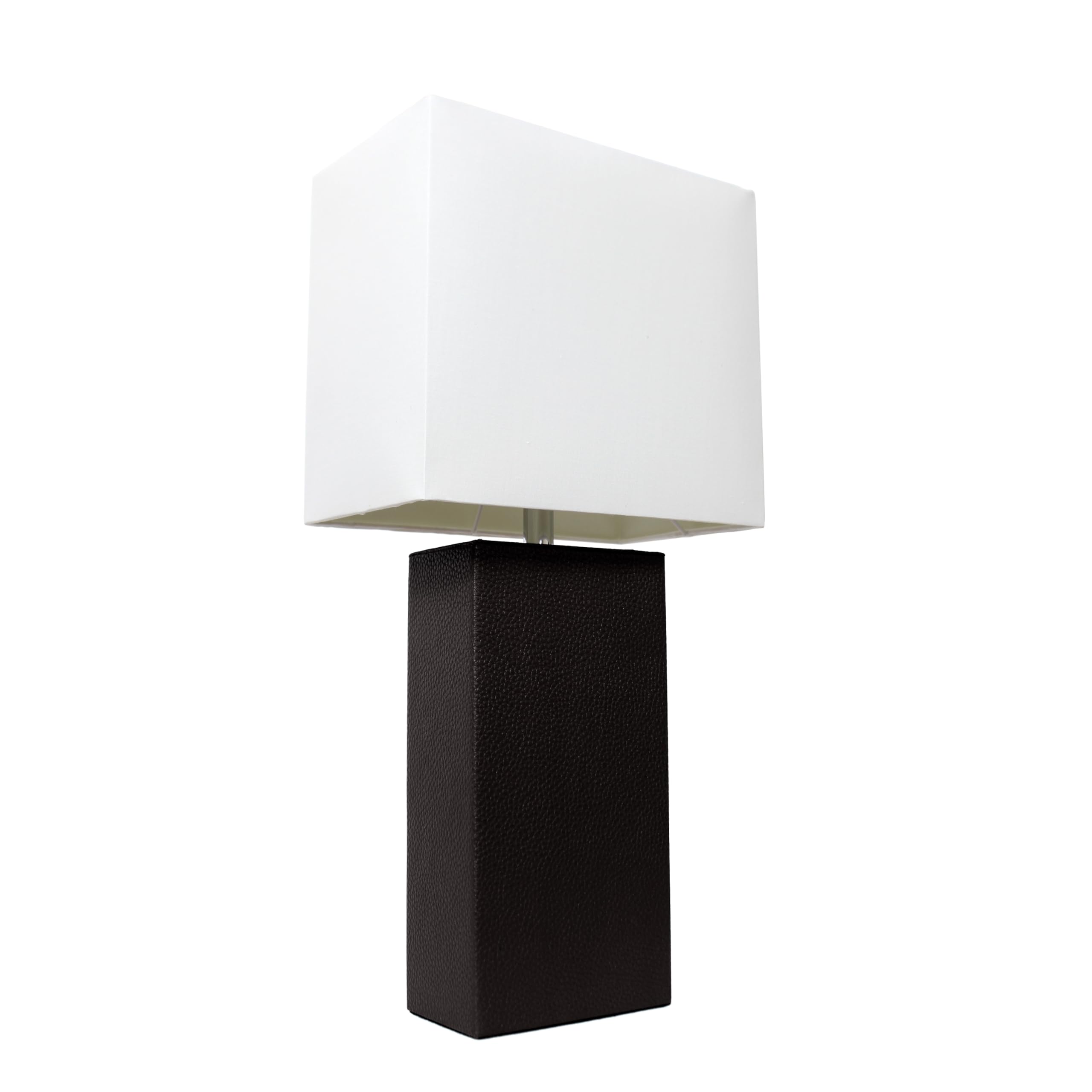 LALIA HOME Lexington 21in Leather Base Bedside Table Lamp, Black, Engineered Wood, White Rectangular Shade, Model LHT-3008